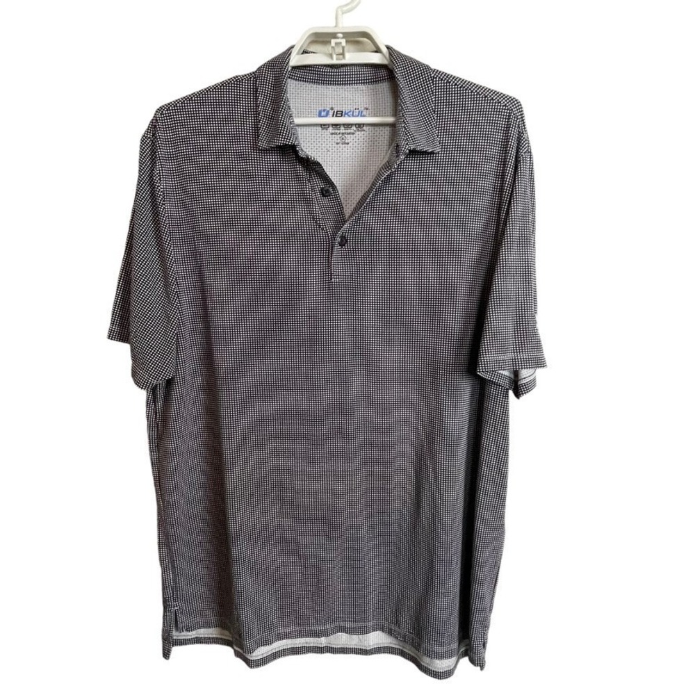 Ibkul Men's Polo Performance Shirt‎ UPF 50+ Black White Check Men's Size XL